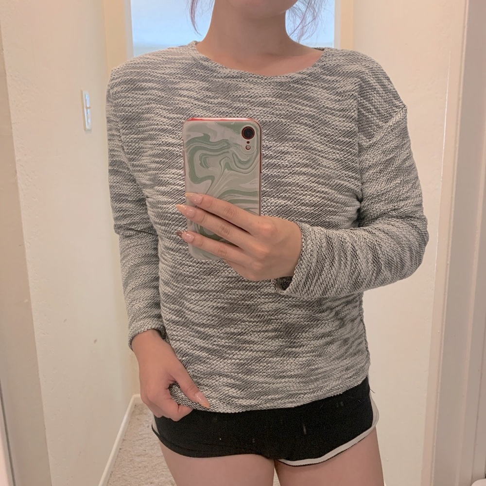 Long sleeve gray and white sweater